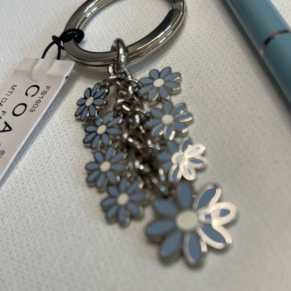 Coach Silver and Blue Floral Keychain with Coach Pen - Picture 2 of 7